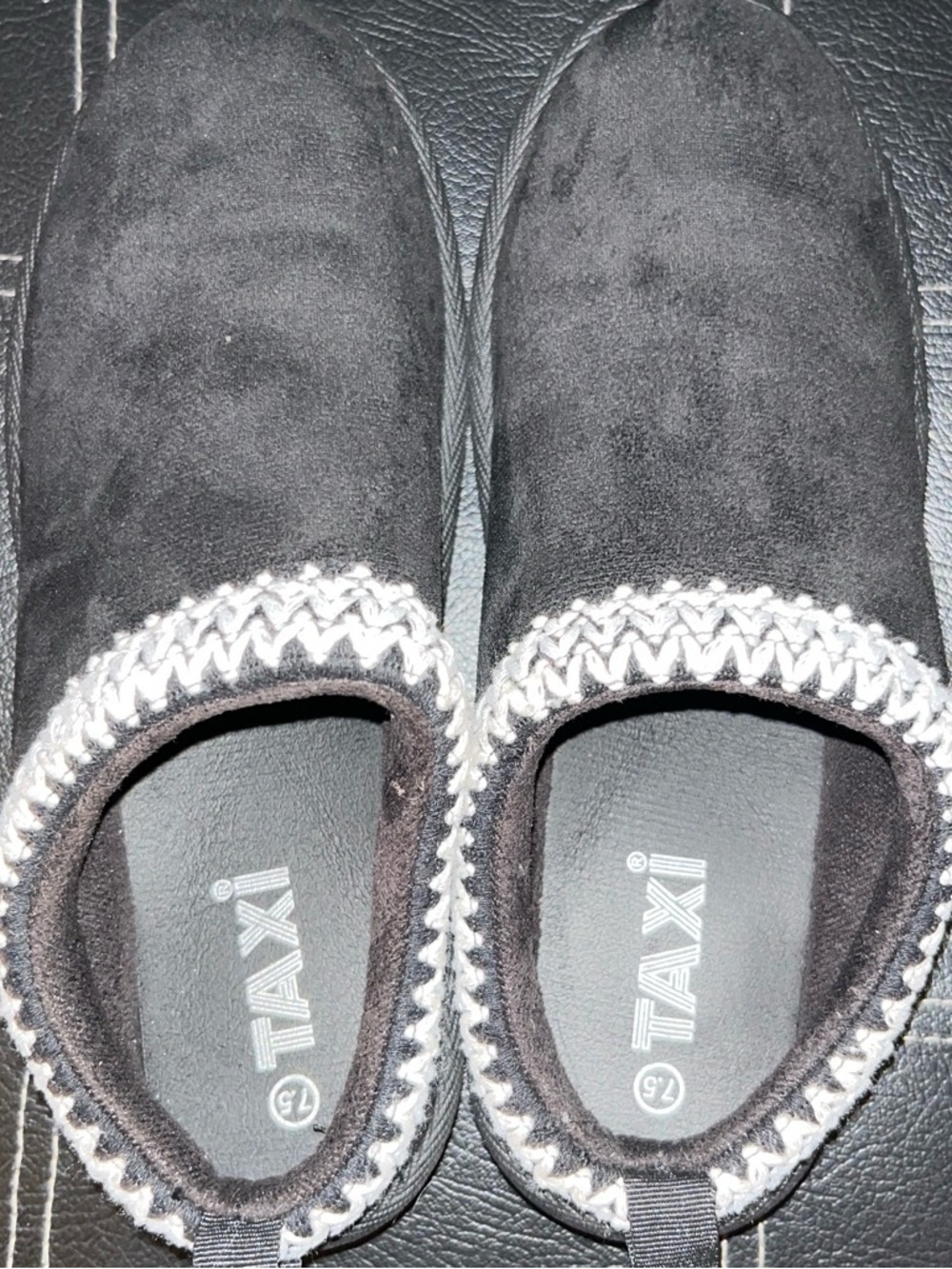 TAXI Women's Black Cozy Slip-On Slippers with Knit Trim